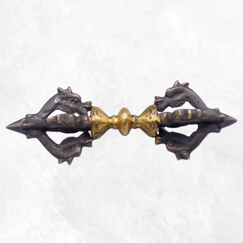 Dorje tibétain vajra bouddhiste 5 branches bronze et laiton - Dordjé, double dorjé (sans cloche)