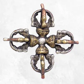 Double Dorjé tibétain en bronze pointe cuivre - Dordjé, double dorjé (sans cloche)