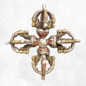 Double dorje tibétain deux tons cuivre bronze - Dordjé, double dorjé (sans cloche)