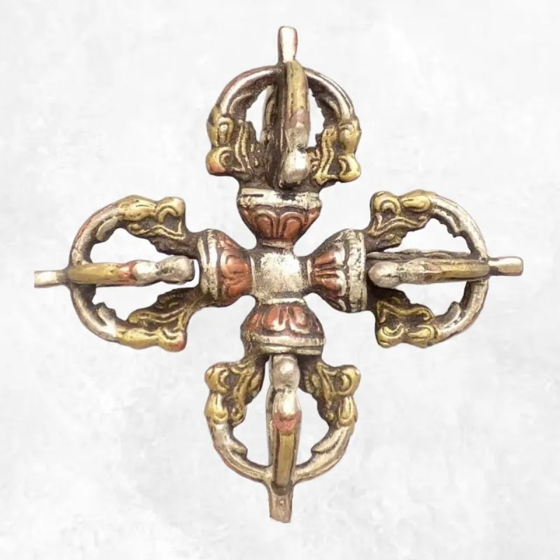 Double dorje tibétain deux tons cuivre bronze - Dordjé, double dorjé (sans cloche)