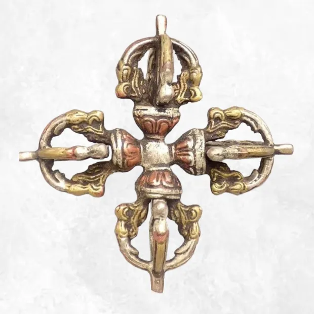Double dorje tibétain deux tons cuivre bronze - Dordjé, double dorjé (sans cloche)