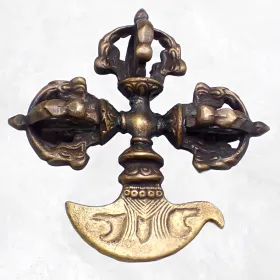 Double Dorjé tibétain et kartika en bronze et laiton - Dordjé, double dorjé (sans cloche)