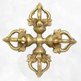 Double dorje tibetain 5 branches en laiton 14 cm - Dordjé, double dorjé (sans cloche)