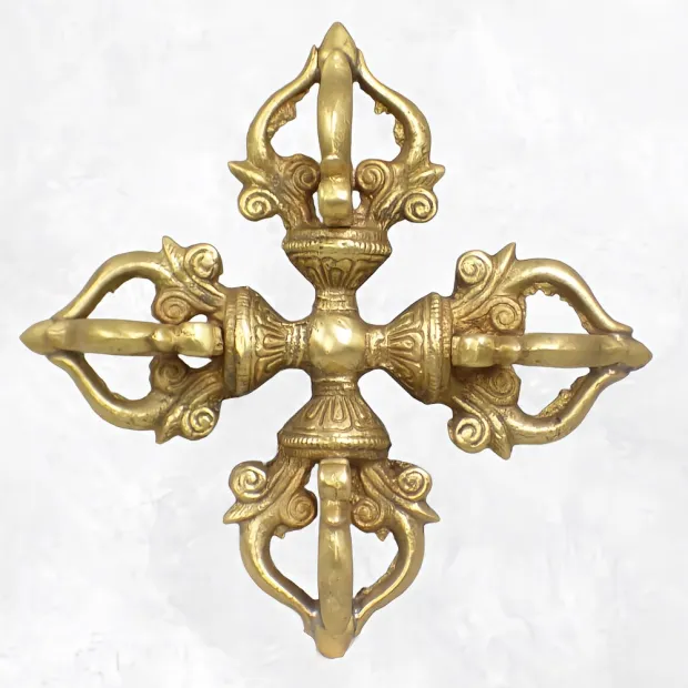 Double dorje tibetain 5 branches en laiton 14 cm - Dordjé, double dorjé (sans cloche)