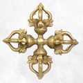Grand double dorje tibetain en laiton 14 cm 