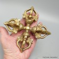 Grand double dorje tibetain en laiton 14 cm 