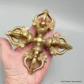Double dorje tibetain 5 branches en laiton 14 cm - Dordjé, double dorjé (sans cloche)