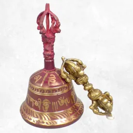 Cloche tibétaine et dorjé 15 cm bordeau - Cloche tibétaine et dorjé tibétain
