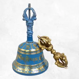 Cloche tibétaine 15 cm bleu turquoise - Objets rituels bouddhistes