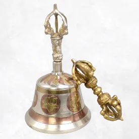 Cloche tibétaine et dorjé signes auspicieux 15 cm - Objets rituels bouddhistes