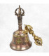 Cloche tibétaine et dorjé patine cuivre 15 cm 