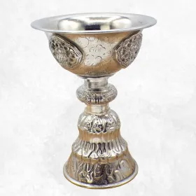 Lampe à beurre tibétaine 12 cm plaqué argent - Lampe à beurre bouddhiste