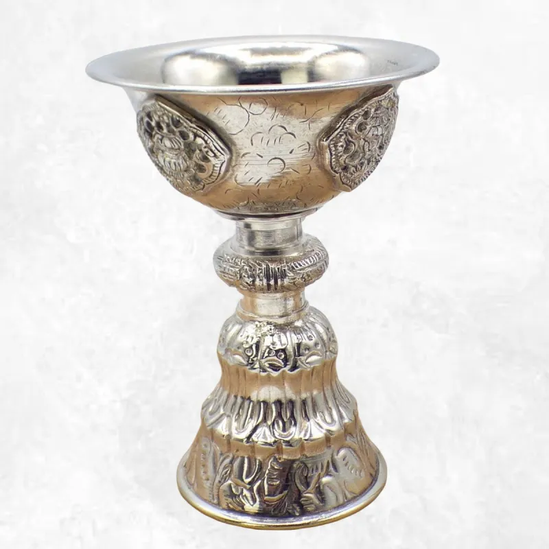 Lampe à beurre tibétaine 12 cm plaqué argent - Lampe à beurre bouddhiste