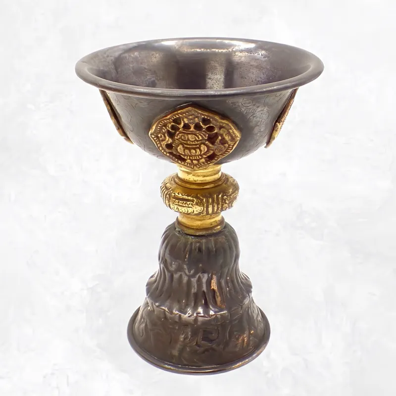Lampe à beurre tibétaine 12 cm patine antique - Lampe à beurre bouddhiste