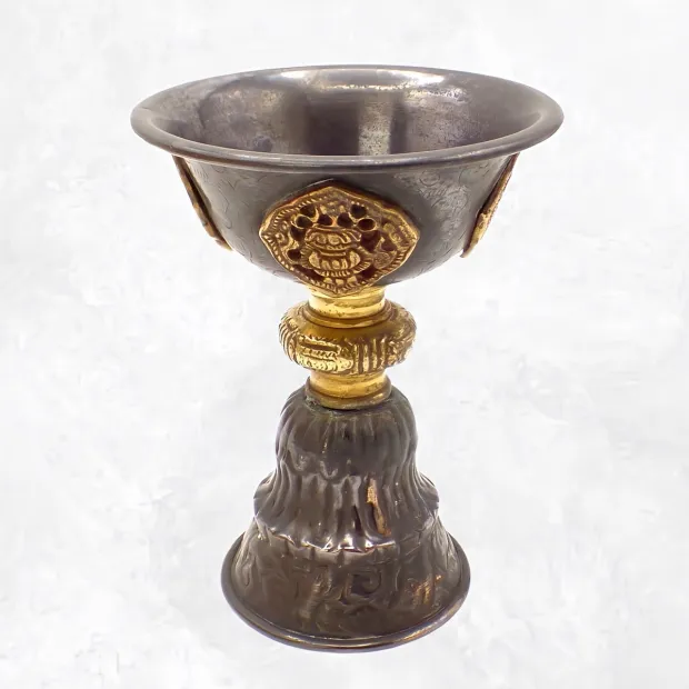 Lampe à beurre tibétaine 12 cm patine antique - Lampe à beurre bouddhiste