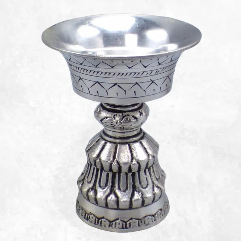 Lampe à beurre tibétaine 8 cm plaqué argent - Objets rituels bouddhistes