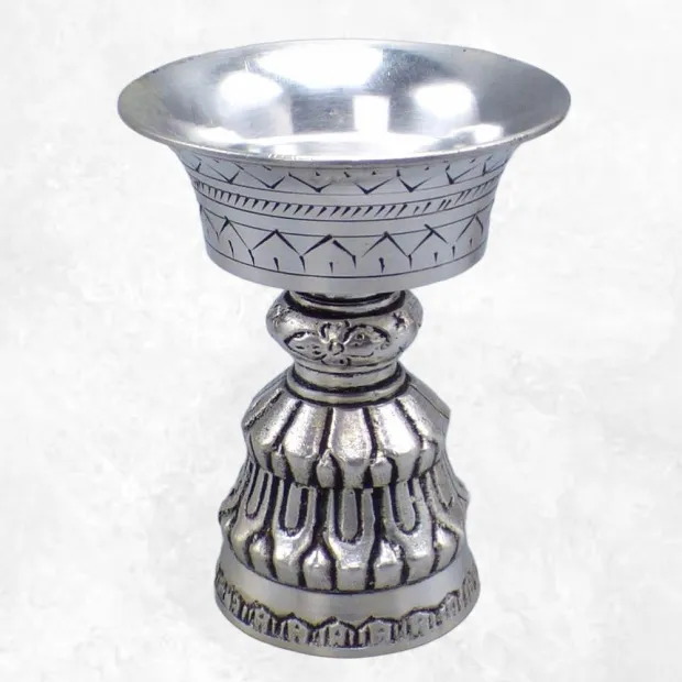 Lampe à beurre tibétaine 8 cm plaqué argent - Objets rituels bouddhistes