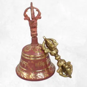 Cloche tibétaine et dorjé 15 cm marron - Cloche tibétaine et dorjé tibétain