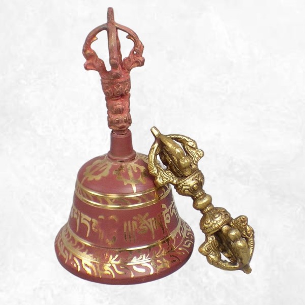 Cloche et dorjé tibétain 15 cm marron