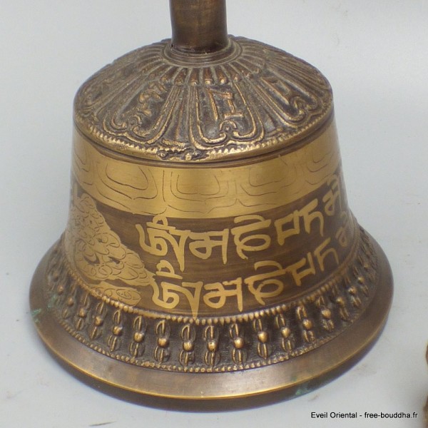 Grosse cloche tibétaine de cérémonie 21 cm bronze cuivre Objets rituels bouddhistes DOVAJ23