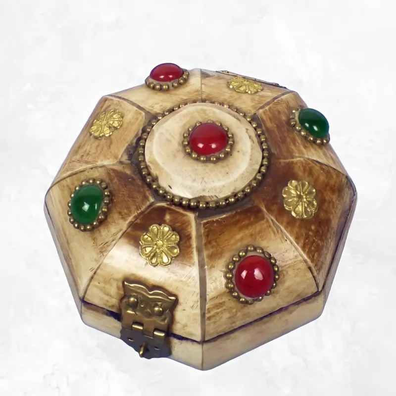 Boîte à bijoux tibétaine en Os de Yak grand modèle - Boîte à Bijoux tibétaine