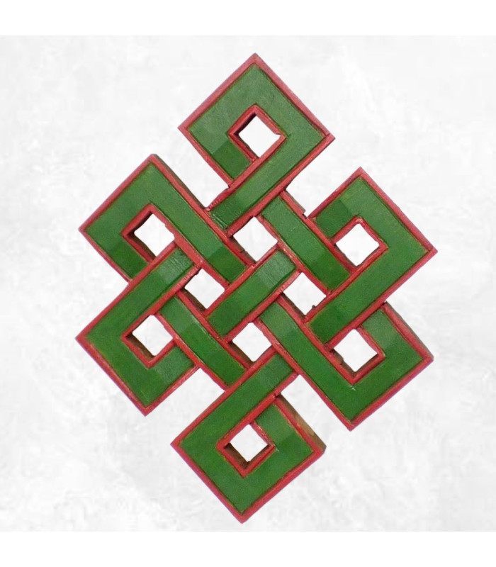 Noeud sans fin bouddhiste en bois peint