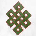 Noeud sans fin bouddhiste couleur verte en bois peint - Décoration tibétaine