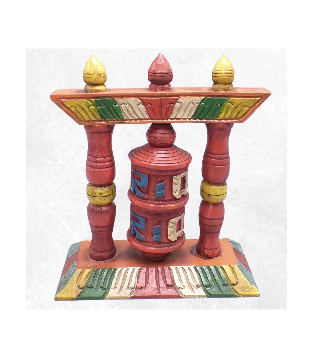 Moulin à Prières Tibétain En Laiton 16,5 Cm – Roue De Prière Bouddhiste Mantra 6 Syllabes, Or, Méditation & Décoration