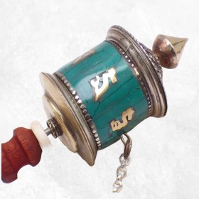 Moulin de prière bouddhiste turquoise 20 cm Moulins à Prières tibétains PGAM37