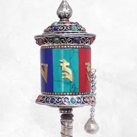 Moulin de prière tibétain métal pierres 20,5 cm - Moulins à Prières tibétains