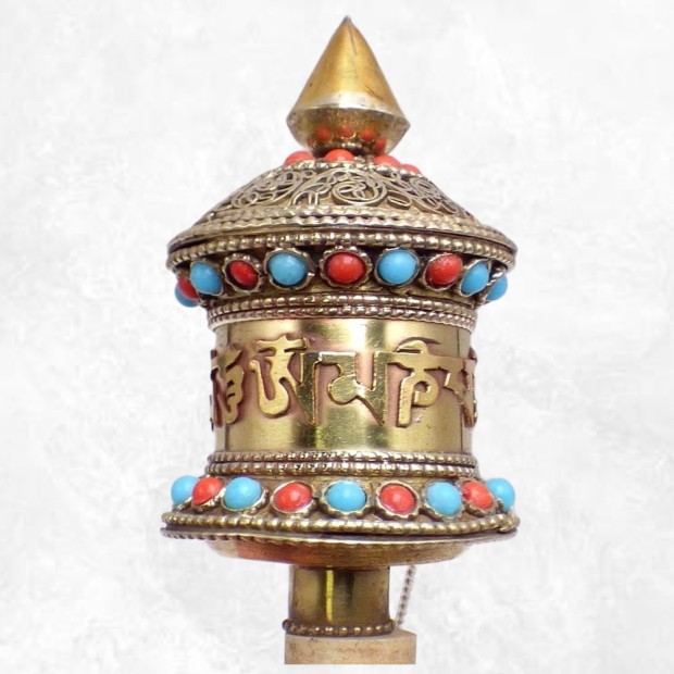 Moulin à prières bouddhiste métal jaune 21 cm Moulins à Prières tibétains PGAM36