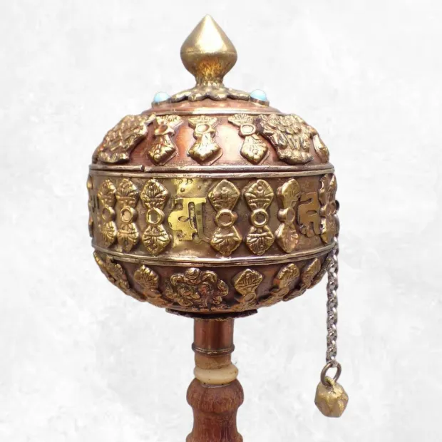 Moulin à prières tibétain globe cuivre 32 cm - Moulins à Prières tibétains