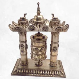 Rare Moulin à prières 2 piliers plaqué argent 27 CM