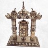 Rare Moulin à prières 2 piliers plaqué argent 27 CM Moulins à Prières tibétains MAPT4