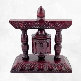Petit moulin à prières de Table en bois sculpté - Objets rituels bouddhistes
