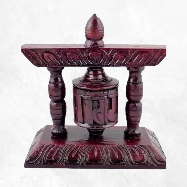 Petit moulin à prières de Table en bois sculpté - Objets rituels bouddhistes