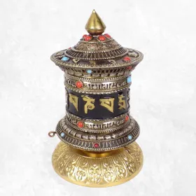 Moulin à prières tibétain de table patine antique 17 cm - Moulins à Prières tibétains