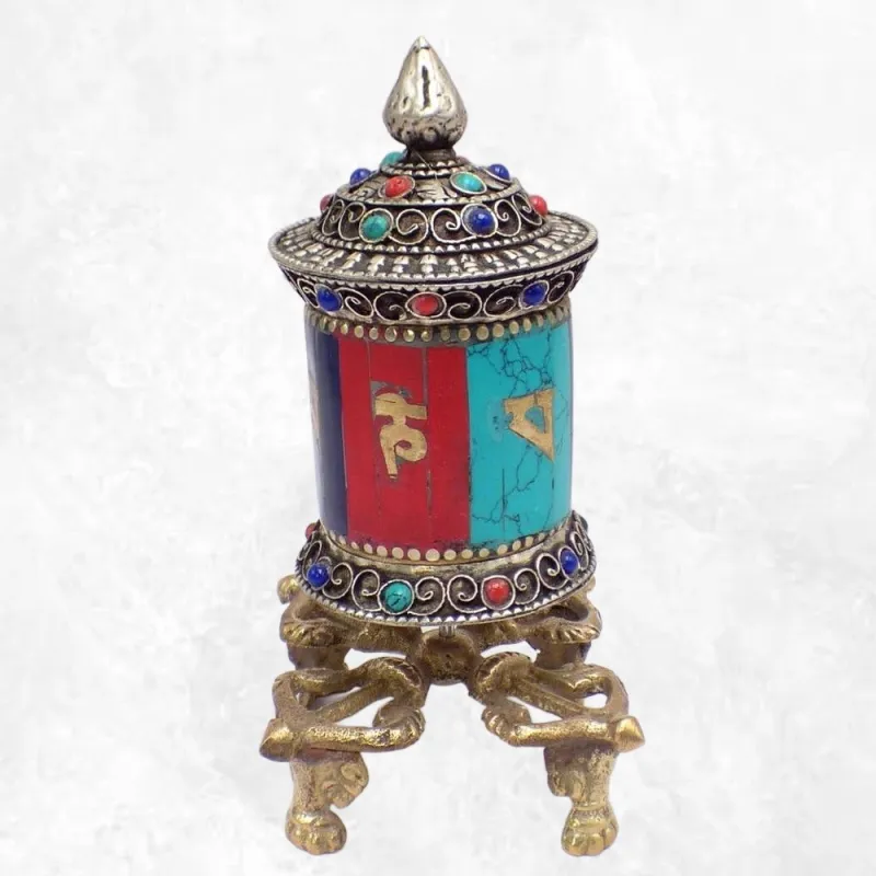Moulin à prières sur dorjé coloré 12,5 cm - Moulins à Prières tibétains