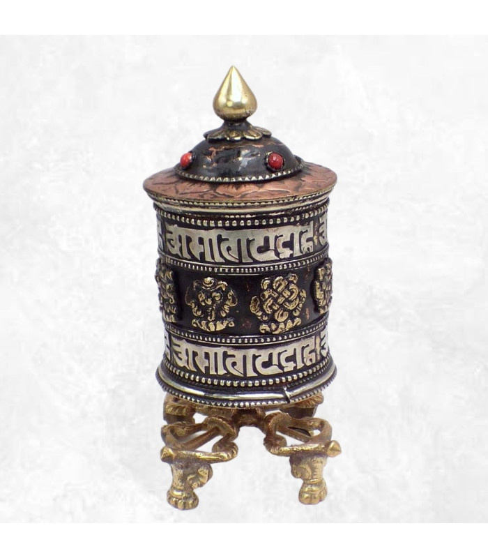 Moulin à prières tibétain antique sur pieds 14 cm Moulins à Prières tibétains MODT13
