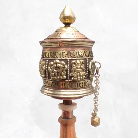 Moulin à prières tibétain 8 signes auspicieux 25 cm - Objets rituels bouddhistes