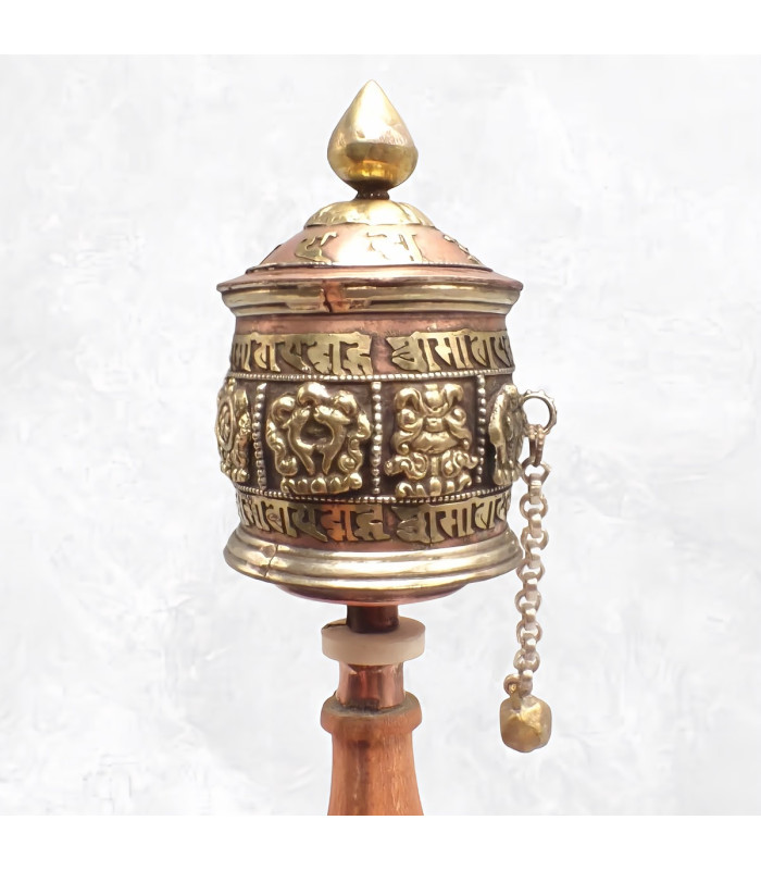 Moulin à prières tibétain 8 signes auspicieux 26 cm Objets rituels bouddhistes MAA1