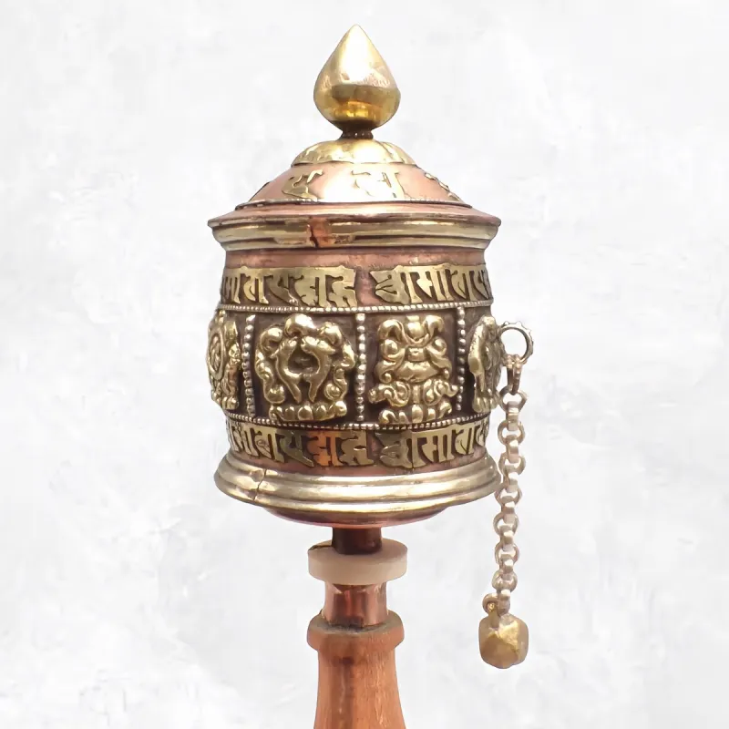 Moulin à prières tibétain 8 signes auspicieux 25 cm - Objets rituels bouddhistes