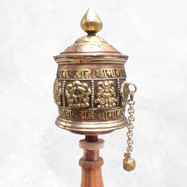 Moulin à prières tibétain 8 signes auspicieux 25 cm - Objets rituels bouddhistes