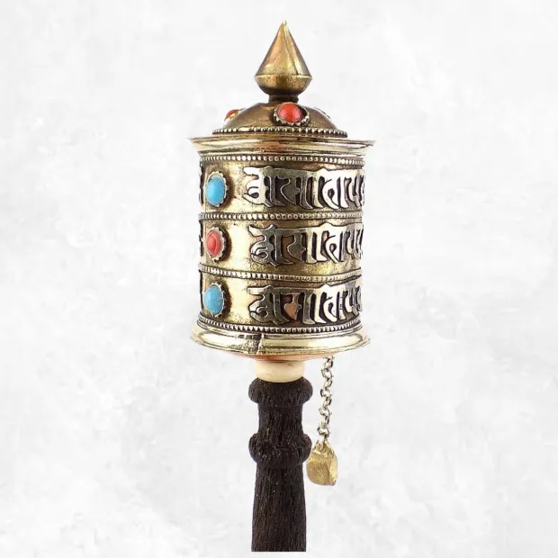 Moulin à prières tibétain 3 rangs de mantras 25 cm - Moulins à Prières tibétains