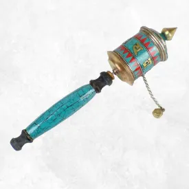 Moulin à prière tibétain 25 cm serti de pierres - Objets rituels bouddhistes