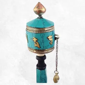 Moulin à prières tibétain en Turquoise 16 cm - Objets rituels bouddhistes