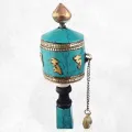 Moulin à prières tibétain en Turquoise 16 cm - Objets rituels bouddhistes
