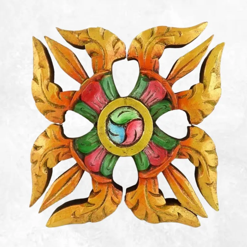 Double dorjé mural en bois peint - Artisanat tibétain bouddhiste