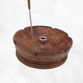 Porte-encens bhoutanais Lotus en bois naturel Objets rituels bouddhistes PEL1