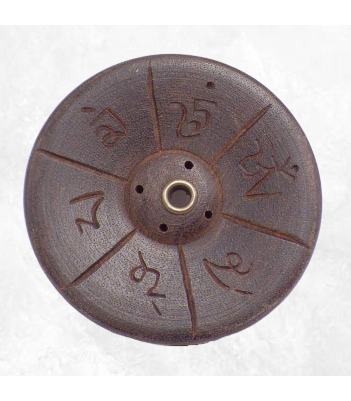 Porte-encens en bois sculpté main, forme lotus, 7 cm.